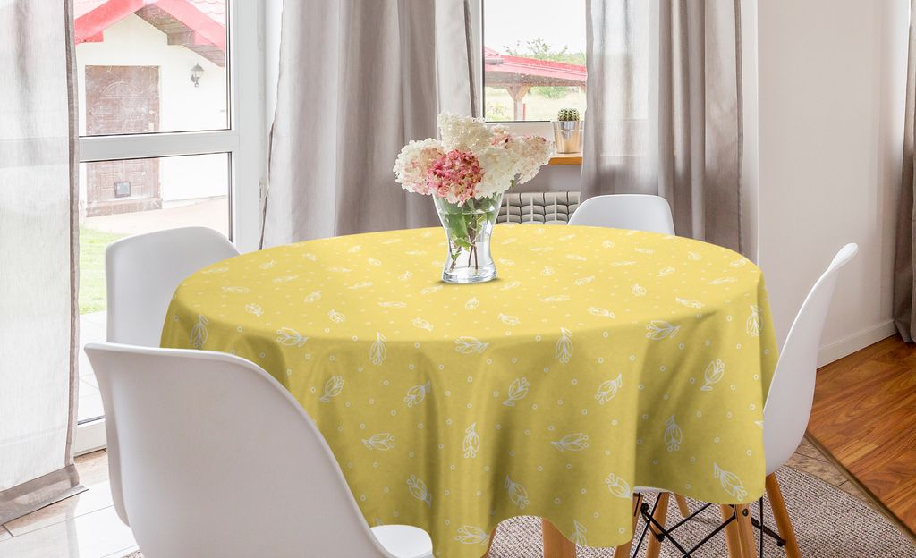 ABAKUHAUS Blumen Runde Tischdecke, Soft Tone Kleine Blumen, Kreis Tischdecke Abdeckung für Esszimmer Küche Dekoration, 150 cm, Weiß Pastell Gelb