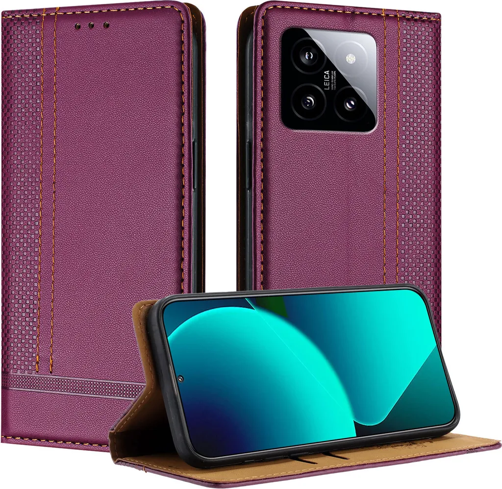 Custodia Luxury Viola per Xiaomi 14 - Pelle e Funzione Stand Video