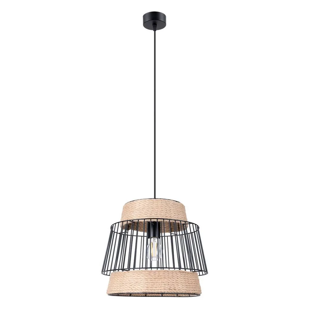 Suspension Design Vintage Acier et Corde Brilo 35cm pour Ampoule E27