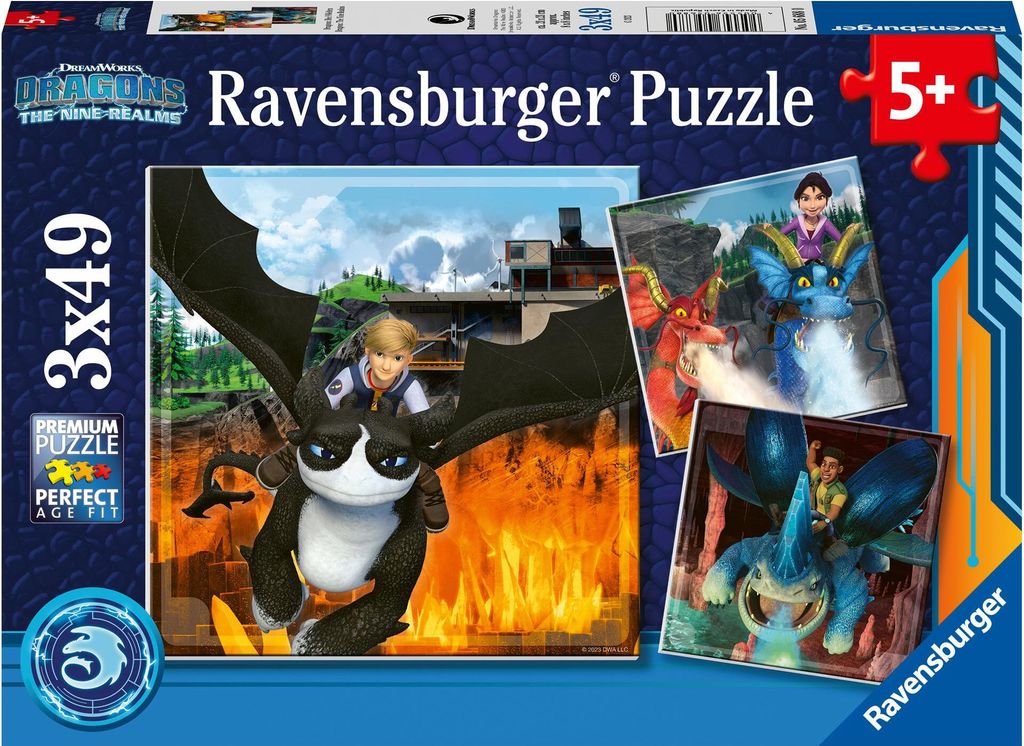 Ravensburger Dragons: Die 9 Welten, Puzzle, Kinderpuzzle, Legespiel, 3 x 49 Teile, 05688