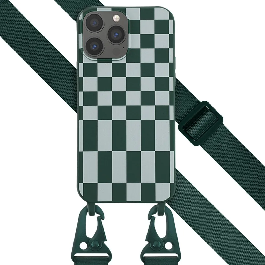 Custodia in silicone Selencia con cinturino rimovibile iPhone 13 Pro Max - Irregular Check Green