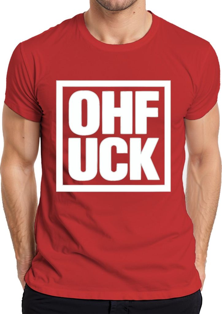 OH FUCK Spruch Geschenk Erwachsene Humor Frech Party Vintage Herren T-Shirt, Rot, XL