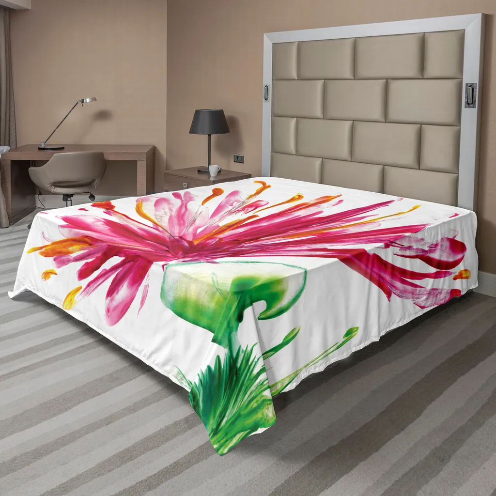 Lenzuolo Piano 266x260 cm ABAKUHAUS - Stampa Gigli Fucsia Alta Qualità