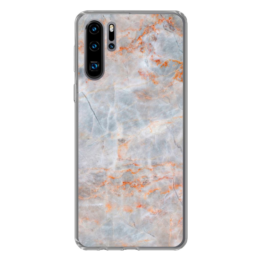 MuchoWow Handyhülle Schutzhülle Hülle für Huawei P30 Pro Marmor - Luxus - Orange Silikon Softcase Handy Hülle - Schutzdeckel
