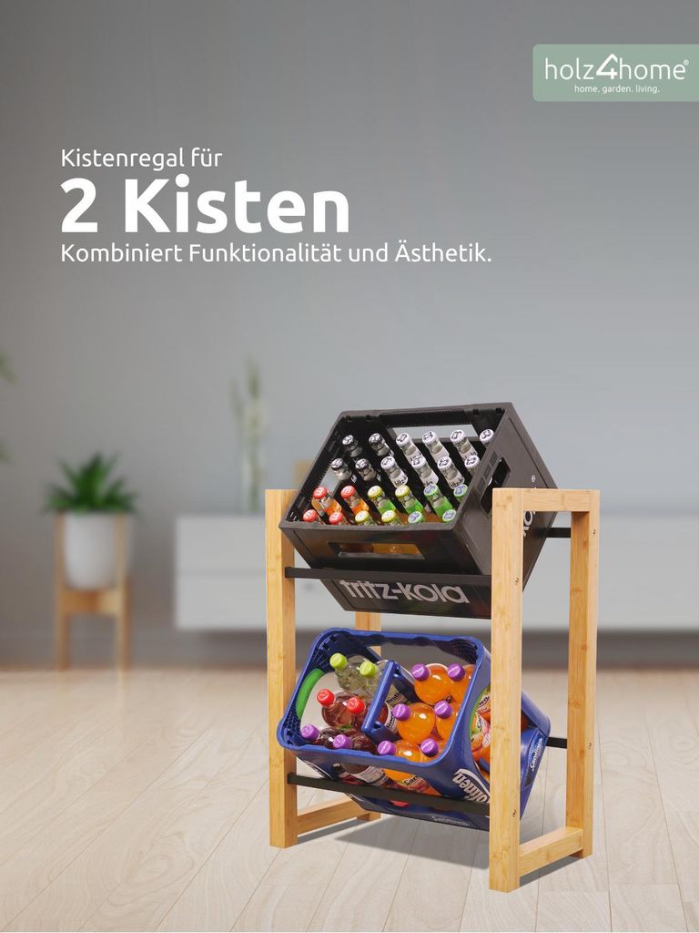 holz4home Getrnkekistenregal aus Bambus I 2 Kisten I