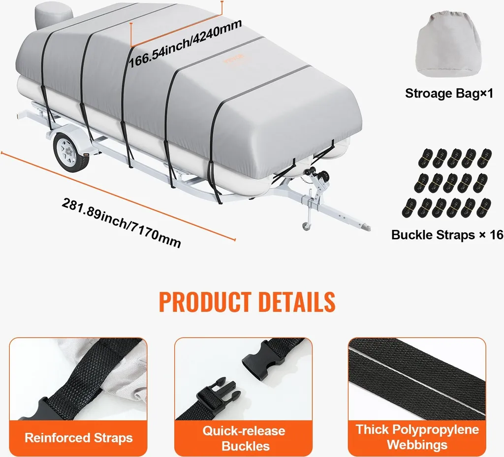 Copertura Pontone 19-20 ft 800D Impermeabile e Rimorchiabile | Tessuto Marino - 7