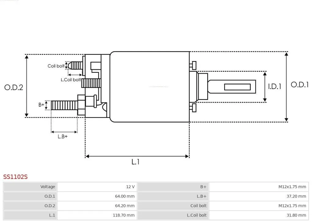 AS-PL SS1102S Solénoïde de Démarreur 12V pour Maintenance Automobile