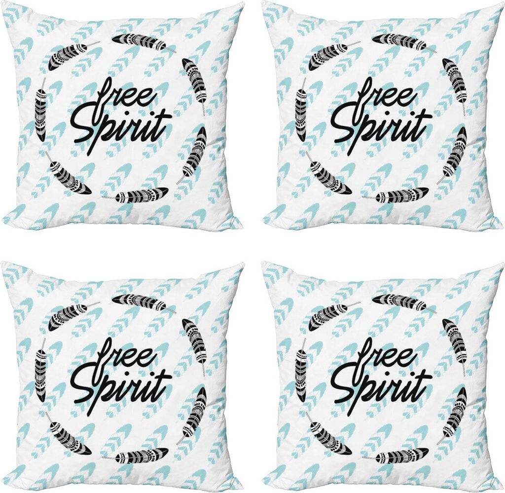 ABAKUHAUS Abenteuer Kissenbezug Set (4 Stück), Kleine Feder Kreis, Moderner Doppelseitiger Digitaldruck, 45 cm x 45 cm, Baby Blue Schwarz