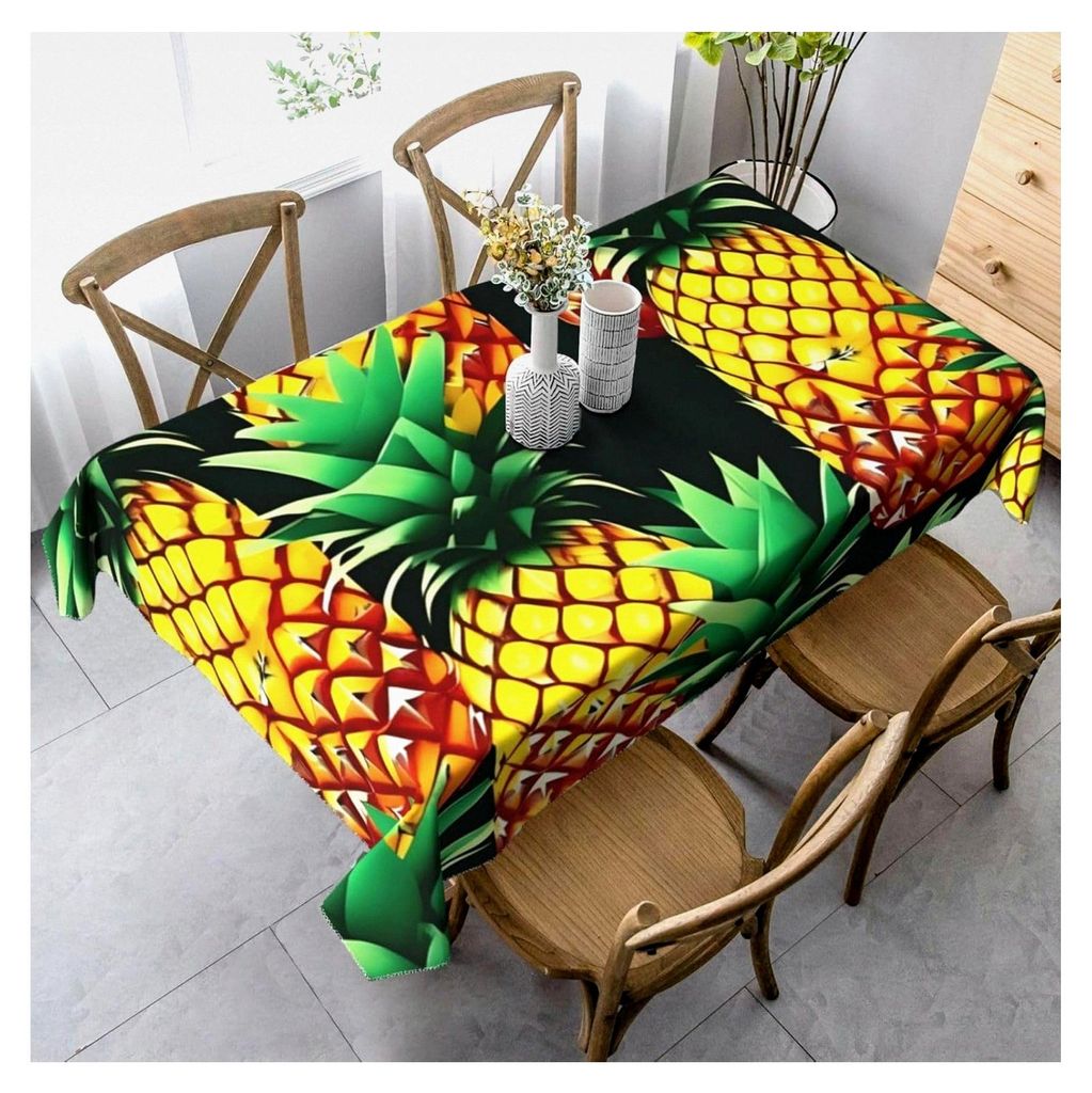 Rechteckige Tischdecke mit tropischen Früchten und Ananas für Picknick, Terrasse und Partys