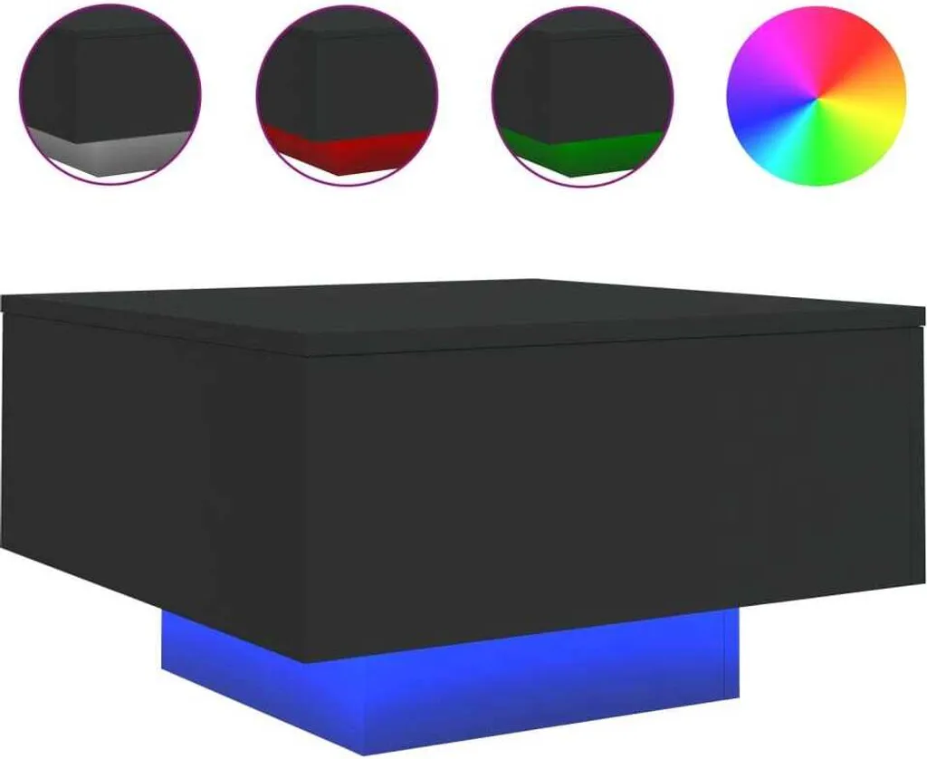 Tavolino con luci LED nero 55x55x31 cm | Coffee Table Moderno Salotto