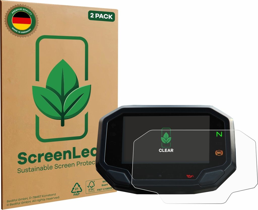 2x ScreenLeaf Schutzfolie für Kawasaki Ninja 650 / 1000SX 2020+ nachhaltiger Displayschutz Display Schutz Folie Klar Transparent