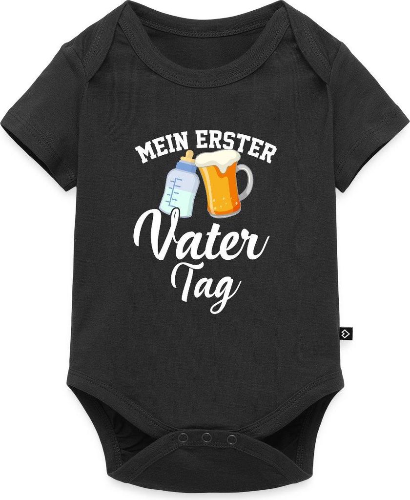 Spreadshirt Mein Erster Vatertag / Bester Papa Kurzarm Tages Baby Body, 68 (3-6 M.), Schwarz