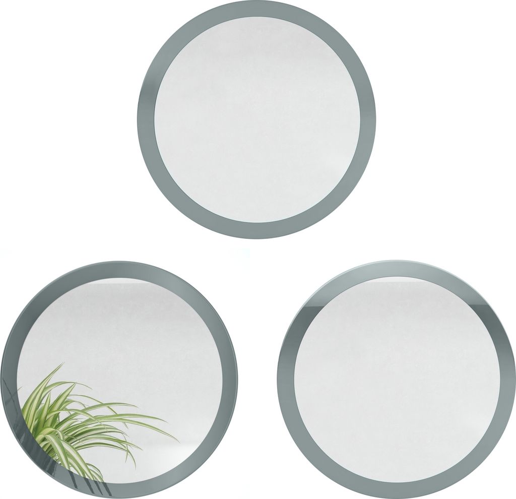 Vladon Spiegel Globe 50 cm 3er-Set, Germany, 3 dekorative runde Wandspiegel für Flur und Wohnzimmer mit MDF-Rahmen in Grau Hochglanz