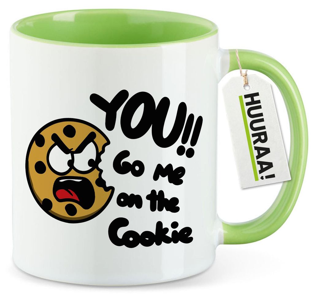Huuraa Kaffeetasse You go me on the Cookie Keks 330ml Grün Keramik Kaffeebecher Geschenkidee