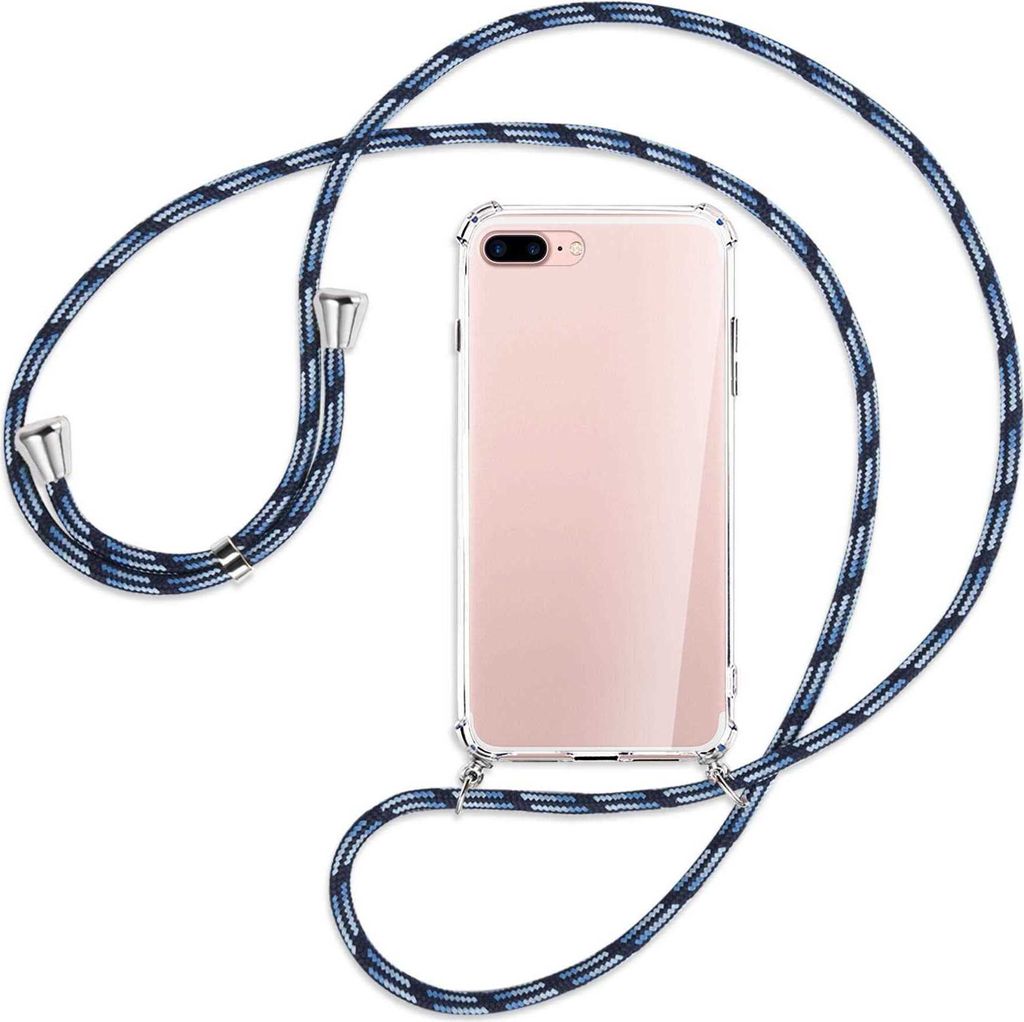 Handykette Backcover-Schutzhülle mit Band (Metall silberfarben) für Apple iPhone 7 Plus / 8 Plus - Blautöne
