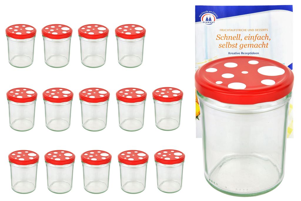 15er Set Sturzglas 435ml To82 Fliegenpilz Deckel rot weiß Produktbild 
