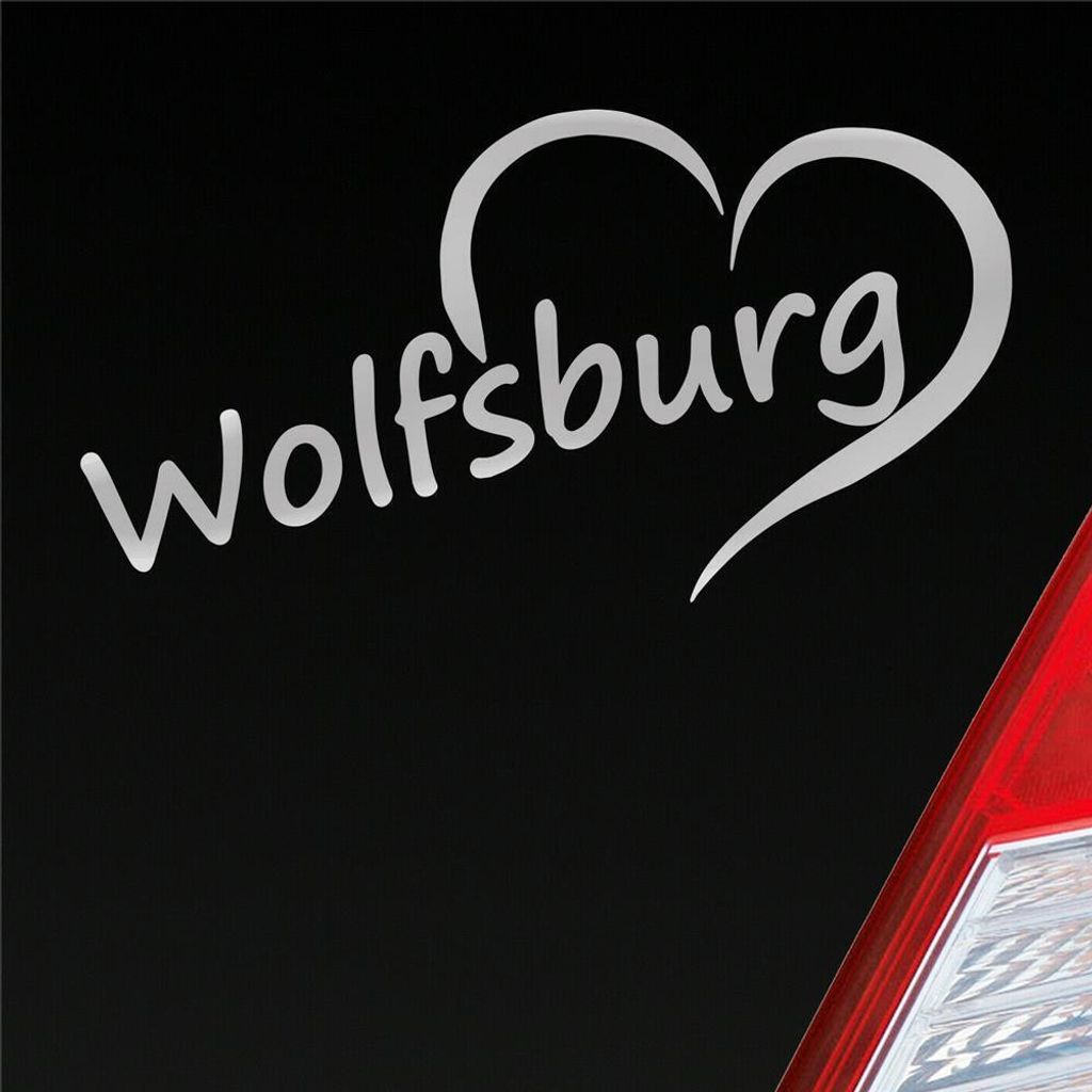 Auto Aufkleber Wolfsburg Herz Stadt City Liebe Love Heart 15x8 cm Silber Sticker Heckscheibenaufkleber