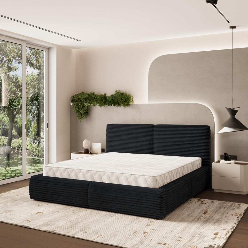 Masseno Polsterbett FELURO 160x200 cm, Polsterbett mit Bettkästen -Schwarz, TILIA 100