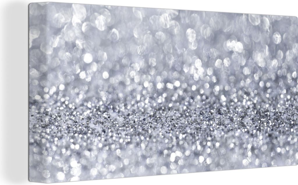MuchoWow - Leinwandbilder - Silber glitzert, Wandbild, Wanddeko Bilder Wohnzimmer, 80x40 cm