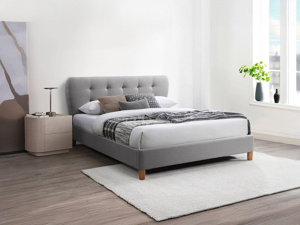 Bett 160 x 200 cm mit gestepptem Kopfteil - Stoff - Hellgrau - ELIDE