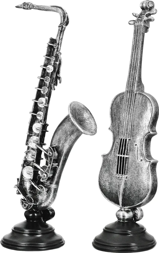 Sculptures Modernes de Musiciens Violoncelle et Saxophone en Argent