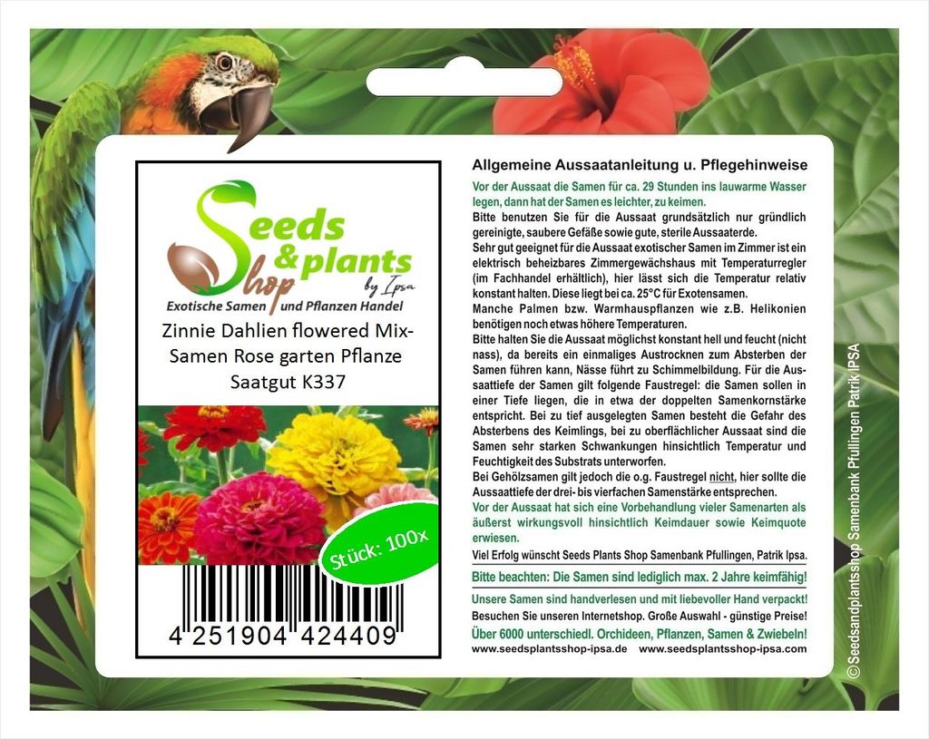 100x Zinnie Dahlien flowered Mix Saatgut Garten Pflanzen - Samen K337