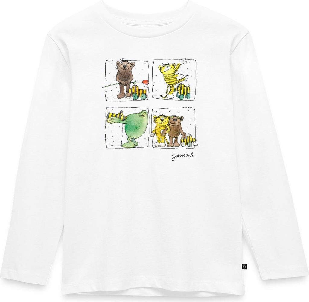 Spreadshirt Janosch Bär Tiger Günter Und Tigerente Kinder Premium Langarmshirt, 110/116 (4 Jahre), Weiß
