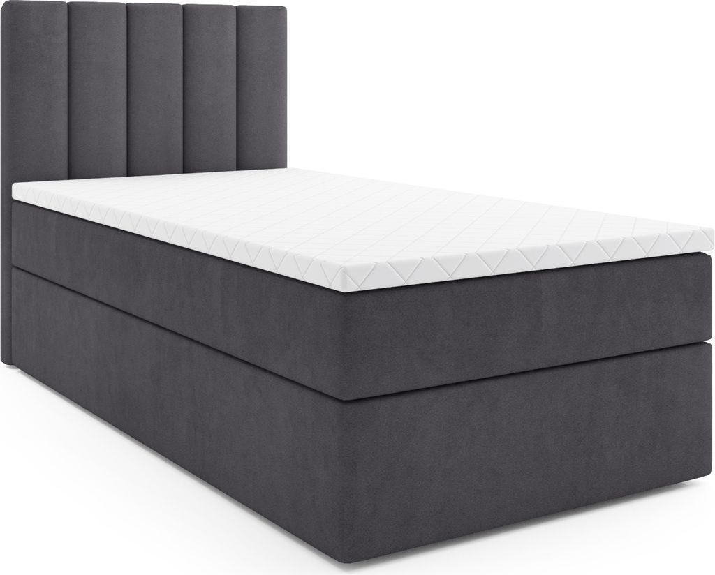 MR GROUP Boxspringbett LATINA MINI 90x200 links Kinderbett Jugendbett Einzelbetten Stauraum Polsterbett Matratze Topper H3 Schlafzimmer dunkelgrau