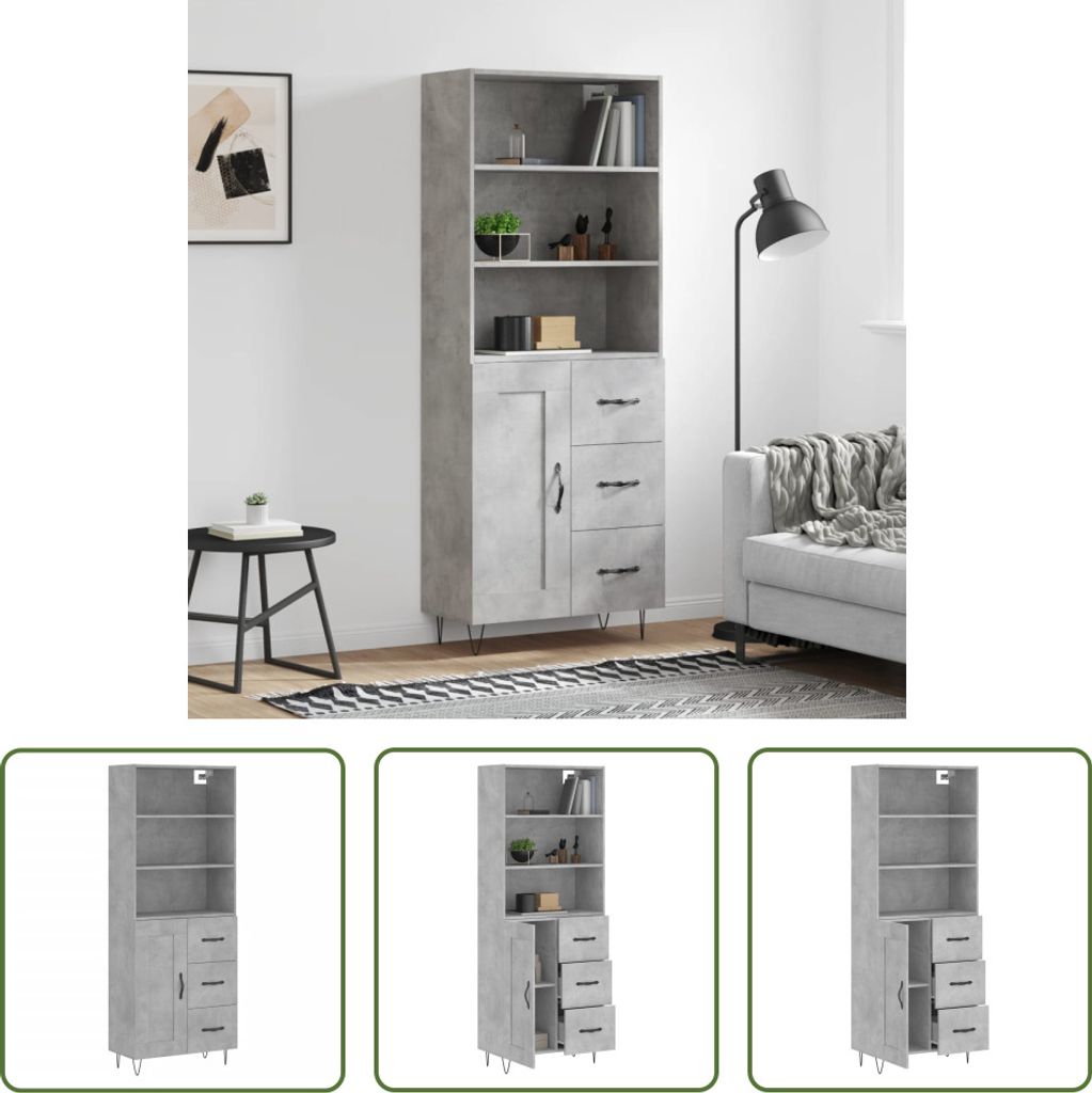 The Living Store Highboard Betongrau 69,5x34x180 cm Holzwerkstoff