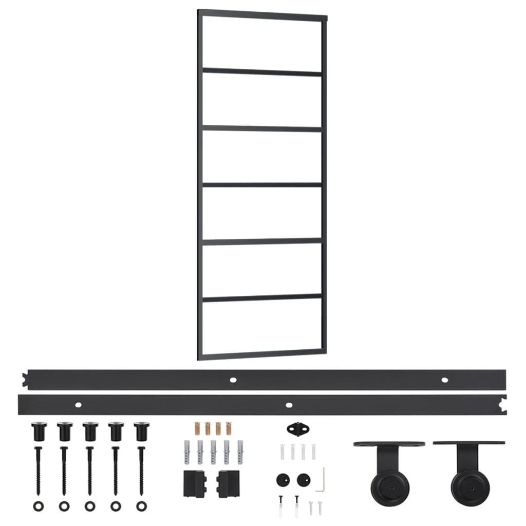 vidaXL Posuvné dvere s kovaním ESG sklo a hliník 76x205 cm Obrázok produktu 