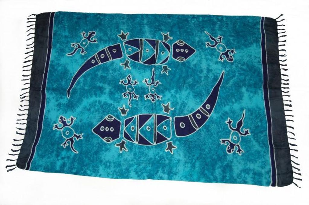 Sarong HANDPAINTING, diverse Muster, Pareo, Hüfttuch, Wickel-Rock, Strandtuch Blau-Töne