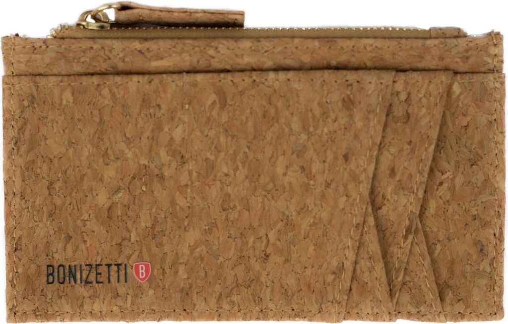 Bonizetti Kartenetui CAIRO - Kartenhalter mit Münzfach 14 x 0,5 x 7,5cm aus veganem und nachhaltigem Kork Korkmedium braun Slim Wallet, Portemonnaie