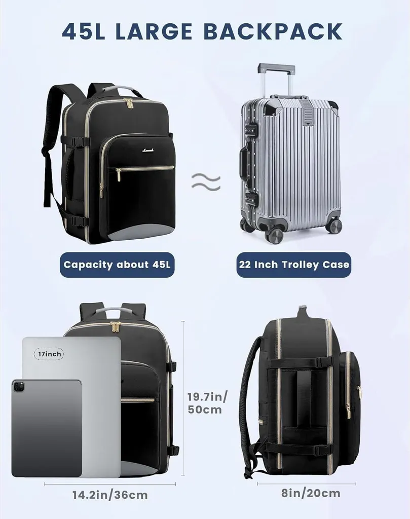 Bagage à main Avion 40L avec compartiment PC 17 pouces Grande Capacité - 3