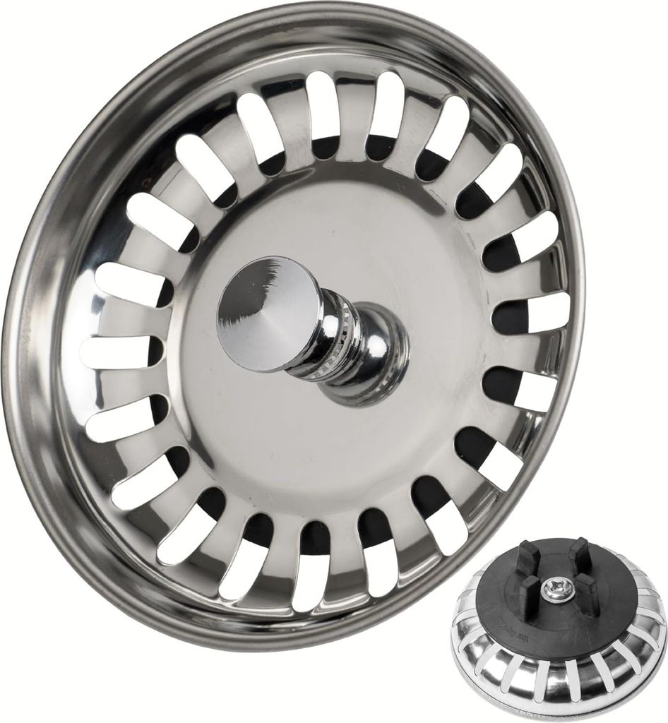 Edelstahl Spüle Sieb 80mm Ø ATLANT und DOMSJÖ - Küchenabfluss Sieb - Spülbecken Sieb - Abflussstopfen für Küche - kompatibel mit Siphon Spü...