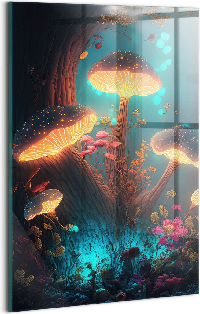 Designer Glasbild - Wandbild - Glas Bild - 20x30 cm - Wald- Und Zauberpilze