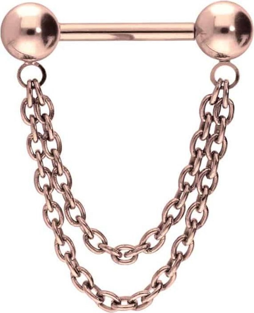 Zungenpiercing, Intim-Piercing Titan Barbell mit Push Fit 2 KETTEN RoséGold Stablänge: 14mm