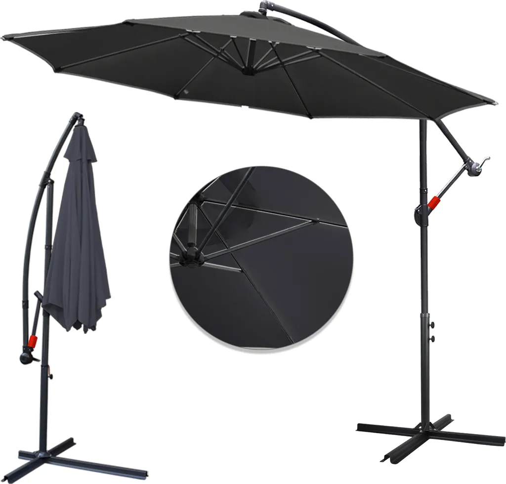 Ombrellone da balcone 350 cm Ombrellone da spiaggia Ombrellone da giardino Ombrellone da mercato, grigio Ombrellone da terrazza con asta girevole, protezione solare UV30+
