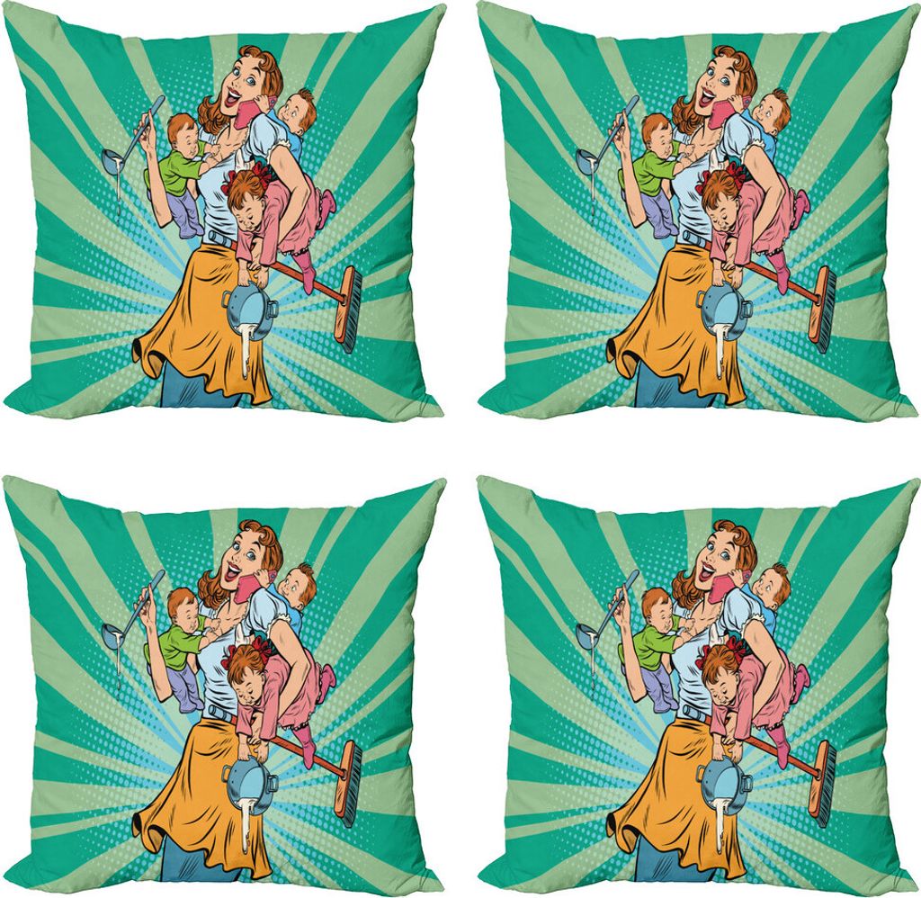 ABAKUHAUS Ruf Mama Kissenbezug Set (4 Stück), Haus Chor Kinder Pop-Art, Moderner Doppelseitiger Digitaldruck, 50 cm x 50 cm, Mehrfarbig