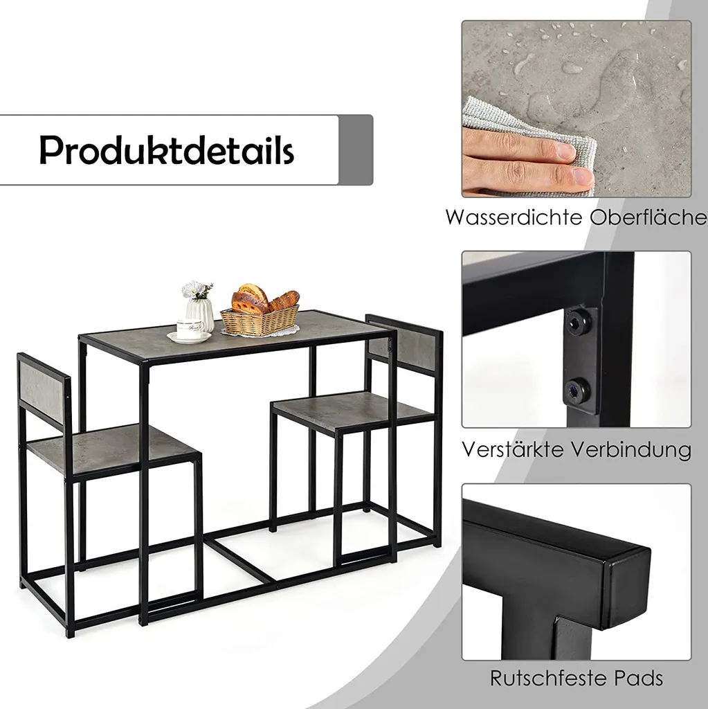 COSTWAY Ensemble Table de Bar avec 2 Tabourets et Structure Métallique - 5