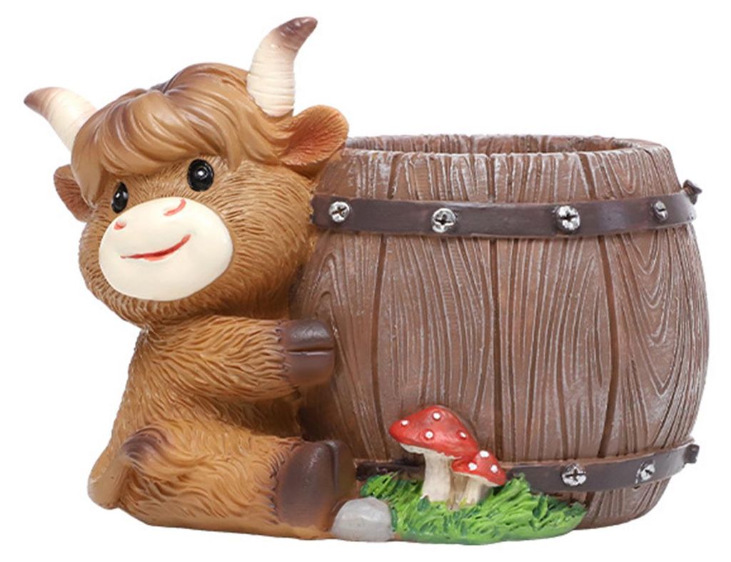 Hochlandkuh-Pflanztopf, niedlicher Tier-Blumentopf aus Kunstharz mit Abflussloch, kleiner schottischer Kuh-Pflanztopf für Boho-Zuhause, Schreibtis...