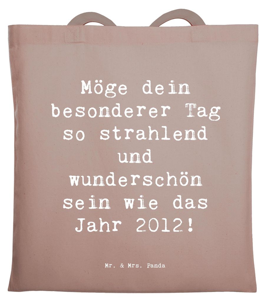 Mr. & Mrs. Panda Tote Bag Spruch 2012 Geburtstag - Braun Pastell - Geschenk, Happy Birthday, Tasche, Wünsche, festivaltasche, Geburtstagsgeschenk,...