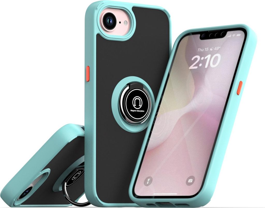Hülle für iPhone 16e/iPhone 17e Matte Transluzent TPU Stoßfest Schutzhülle mit Ring Halter Ständer Hellblau