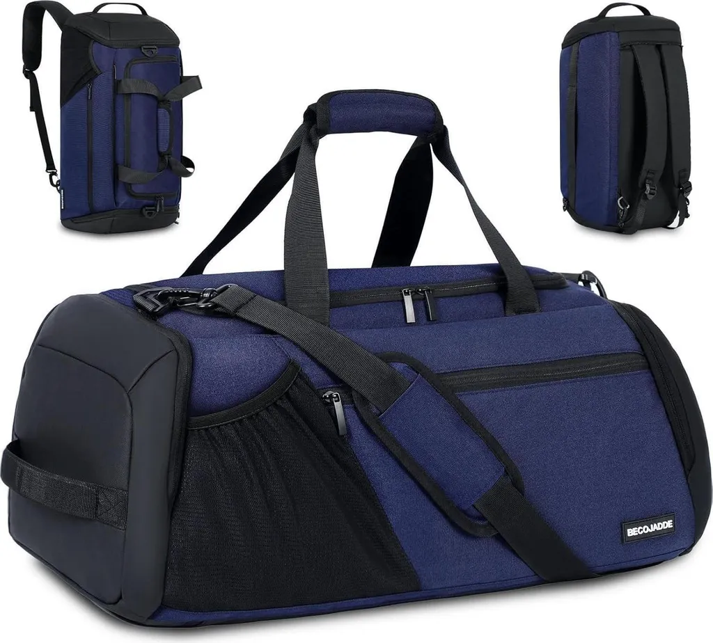 Sac de sport 45L imperméable bleu marine compartiment chaussures dédié