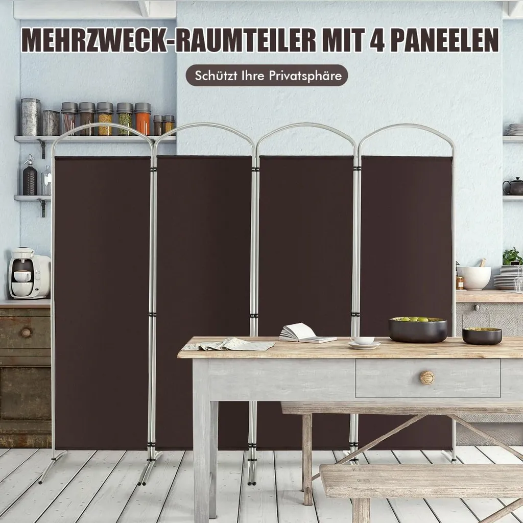 Paravent 4 panneaux marron 221 cm pour cacher le désordre et délimiter