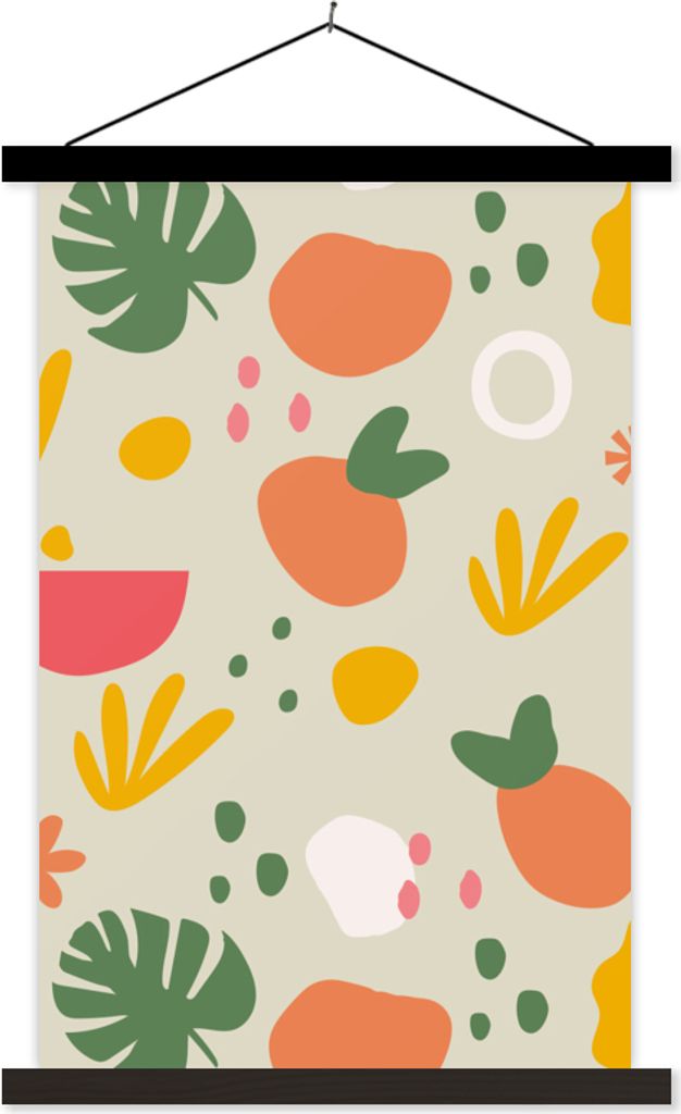 MuchoWow Textilposter Obst - Monstera - Gestaltung 40x60 cm mit schwarzem Rahmen - Wanddekorationen