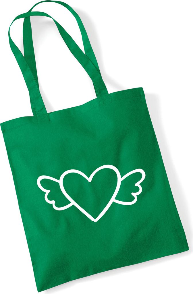 Huuraa Jutebeutel Herz mit Flügeln 10 Liter Kelly Green Baumwolle Tasche Geschenkidee