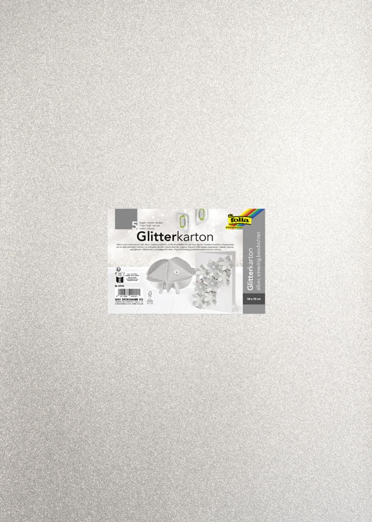 folia Glitterkarton 500 x 700 mm 300 g/qm silber 5 Bögen