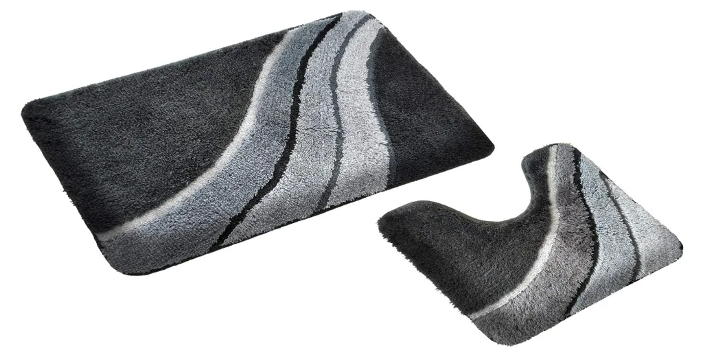 Ensemble tapis de salle de bain Kiel gris 2 pièces avec découpe WC