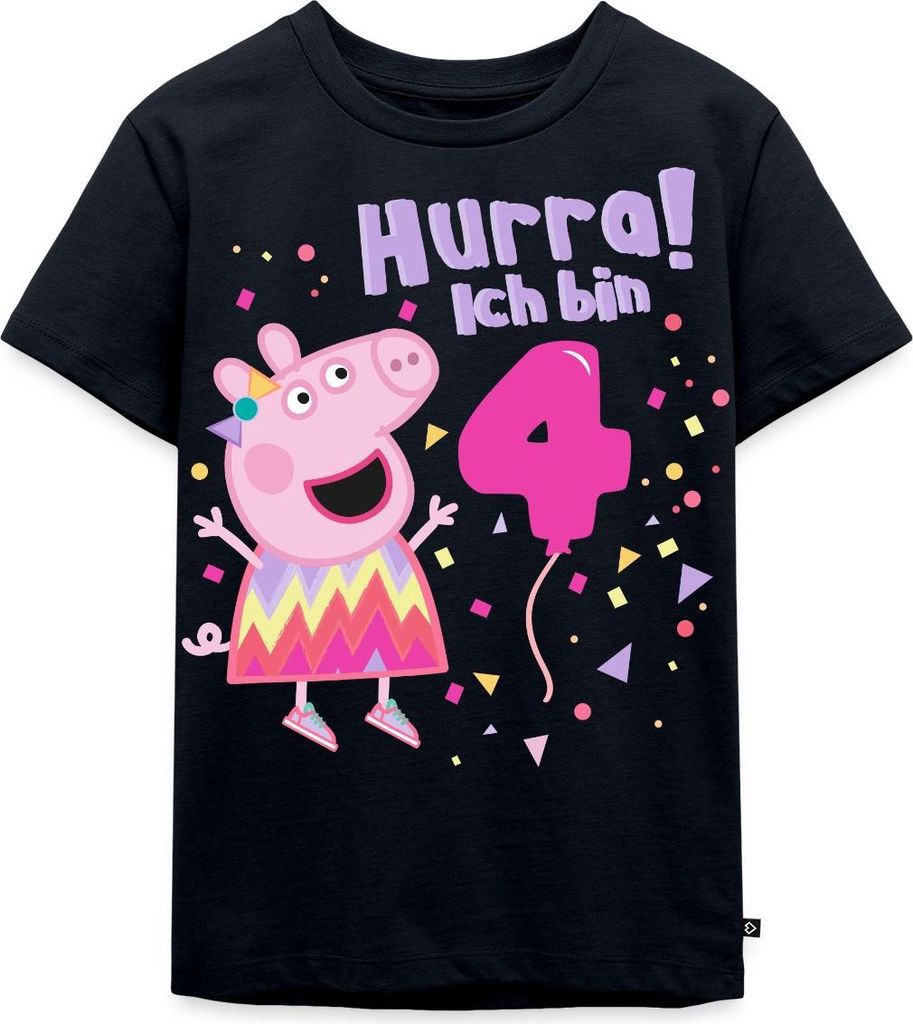 Spreadshirt Peppa Wutz Hurra Ich Bin 4 Jahre Kinder Premium T-Shirt, 122/128 (6 Jahre), Navy