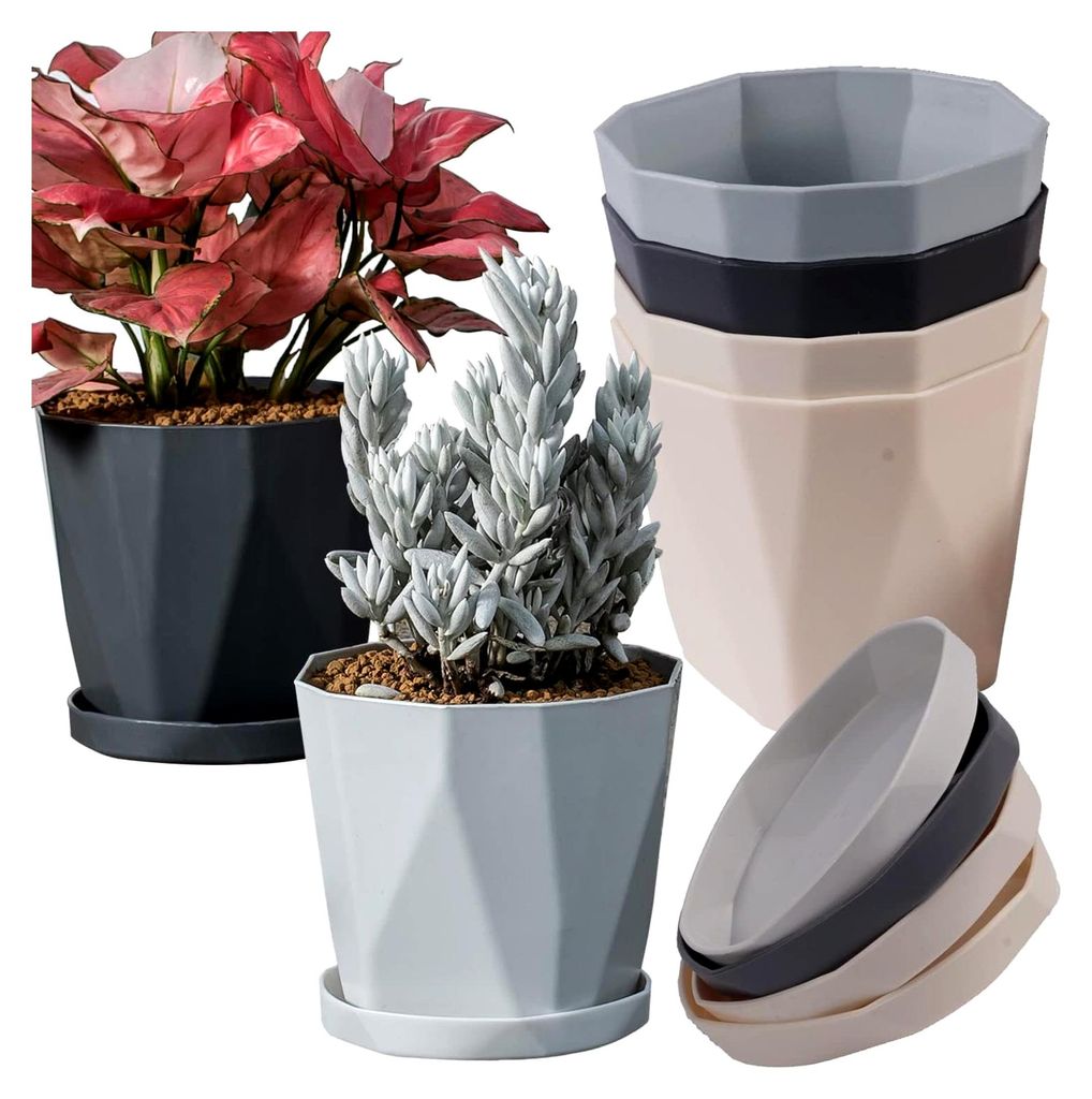 6Pcs Blumentopf mit Bewässerungssystem, 13cm Blumentöpfe Kunststoff Pflanztöpfe mit Untersetzer, Pflanzentopf Übertopf Pflanzgefäßen für Blu...